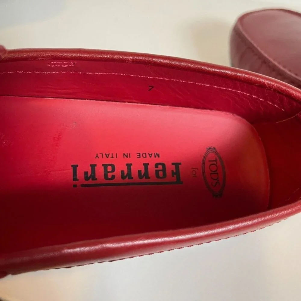 Tod's Ferrari Red Leather City‎ Gommino Cavallino 3D Loafer Shoes, Size Tod's 7
